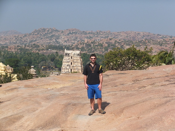 Ace in front of the Virupaksha Temple in Hampi