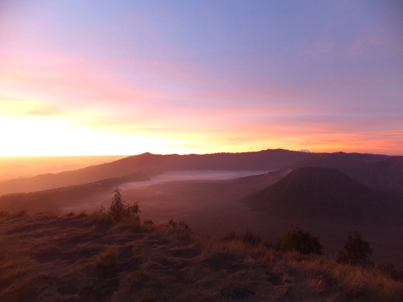 Mt. Bromo at twilight as seen from our mountain