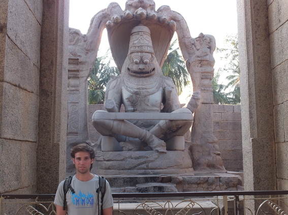 Beau in front of the Lakshmi Narasimha Temple