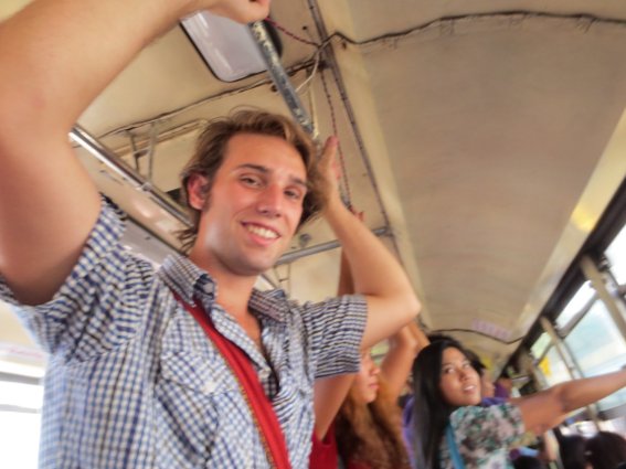 Me on a public bus in Yangon before it was full