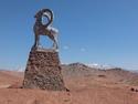 Ram statue on top of pass between kygyzstan and tajikistan