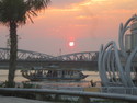 Sunset over river in hue