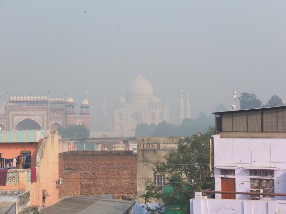 Taj Mahal as seen from the rooftop restaurant at my hotel