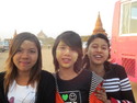 Three girls with painted faces in bagan