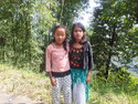 Two girls along hike to khachapuri