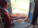 Woman separating corn