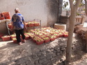 Woman with lots of containers of grapes